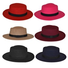 Boater Hats for Ladies and Men with black band and plain colours