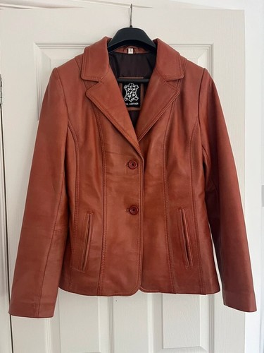 Tan leather jacket - tan, size