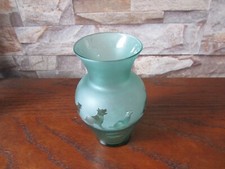 Lovely Green Glass Vase Decorated with a Dog Pattern Design