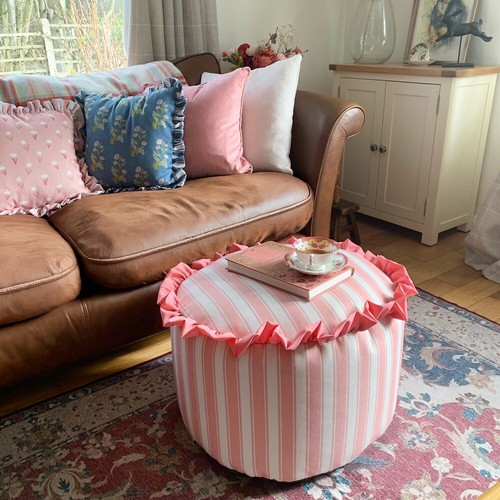 Linen look striped - striped, pouffe