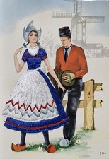 Vintage Signed Embroidered Dutch Costume Dress Postcard