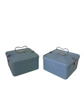 Vintage Sky Blue Bandalasta 558 'Corracle' Square Lunchbox w/ Lid - Set of 2