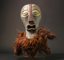 African Songye Tribal Mask Raffia Handcrafted Wall Art Wooden Decor Item-G2631