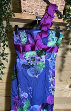 Karen Millen Purple Floral Single Strap Wiggle Dress Size 10