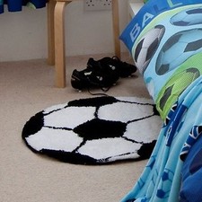 IT'S A GOAL FOOTBALL RUG BOYS BEDROOM BLACK & WHITE CARPET CATHERINE LANSFIELD
