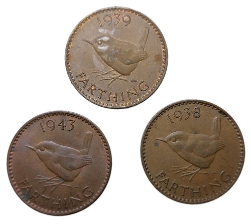 British farthing coin - farthing, x3