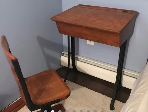 Antique school desk - desk, well