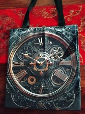STEAMPUNK CLOCK COGS POLYCOTTON CANVAS TOTE BAG *MECHANICAL *RETRO *NEW