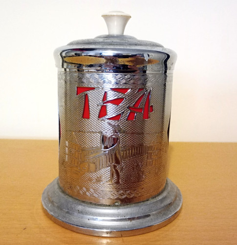 Vintage metal tea caddy chrome - metal,