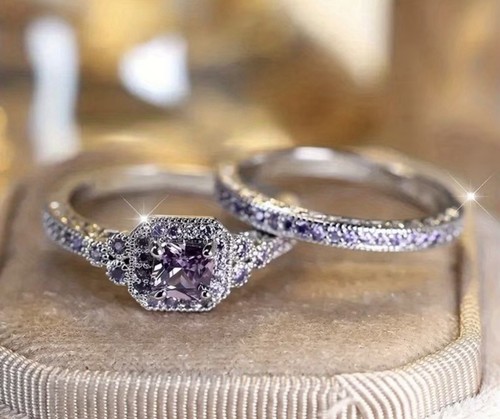 Ring purple gemstone set - purple,