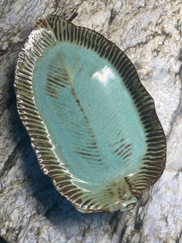 Turquoise ceramic leaf - turquoise,