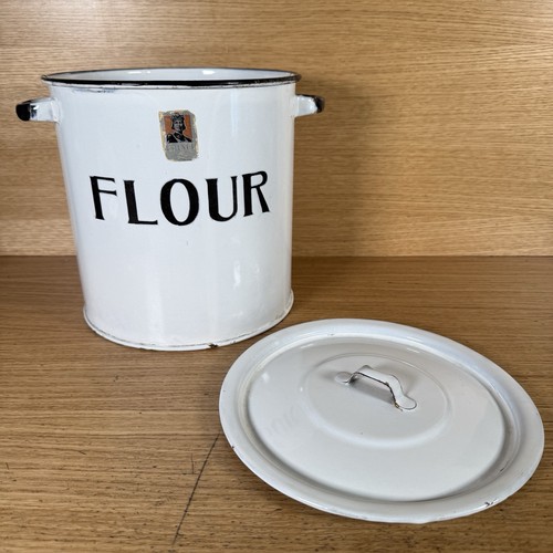 Vintage enamel flour tin - vintage,