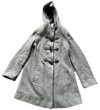 Laura Ashley Duffle Coat Size 10 Womens Grey Wool Blend Herringbone