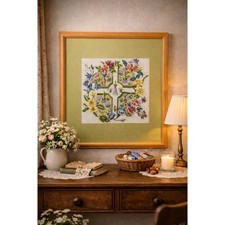 Framed floral cross stitch - floral,