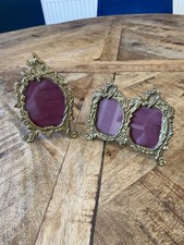 2 x Small Antique Brass Photo Frames With Ornate Rococo Design - (VGC)