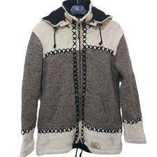 Vintage THC Natural Line Handmade Nepal Pure Wool 90s Cardigan Men's Size Small