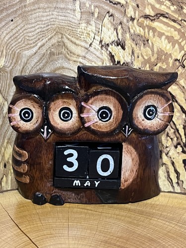 Dark brown double owl - owl, wooden