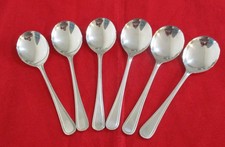 6 x EPNS A1 Sheffield Silver Plated Soup Fruit Spoons Bead Pattern 17.5cm