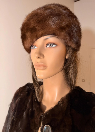 Vintage brown mink fur hat - mink,
