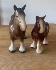 Two Vintage Large Brown & White Shire Horse Ornament 