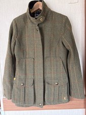 Joules Tweed Field Coat Womens 12 Green Check Country Fieldcoat Jacket