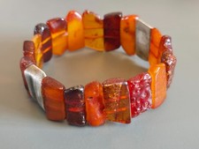 Antique Vintage Genuine Natural Baltic Amber Bead Bracelet Bangle Elasticated