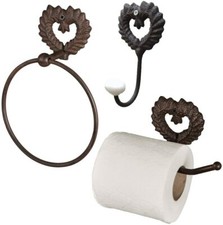 Vintage Country Shabby Chic Antique Brown Isabelle Heart Bathroom Accessories