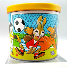 Vintage Blue Bird Confectionery Sweet Round Tin Cartoon Animals Playing Football