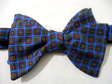 Vintage Simpsons Piccadilly Real Silk Bow Tie Pre-tied Adjustable Blue Geometric