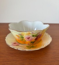 1950 -60s Lefton China Custard Cup and Underplate Hand Painted Roses Patt 5209