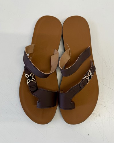 Ladies brown toe loop sandals - ladies,