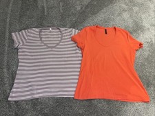 M&S X 2 Short Sleeved Tops Size 16 Bright Red & Heather 