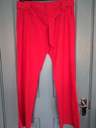 Red linen mix trousers with - red,