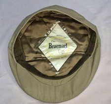 Vintage Braemarl Showerproof Flat Cap  Hat Made in Britain Khaki Tan Brown