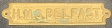 Vintage Brass H.M.S. Belfast Wall Plaque Sign HMS Royal Navy Prop Ship Nautical