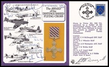 Distinguished Flying Cross RAF Covr Signed 5 DFC inc EDWARD CRANWELL & JOHN WRAY
