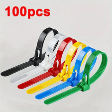 Releasable Cable Ties Reusable Black Natural Nylon Plastic Zip Tie Wraps 100 PCS