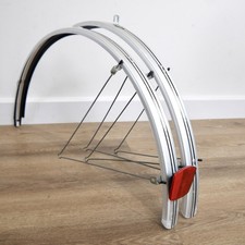 Vintage Full Length Road Bike Mudguards, 27”, Silver & Black Pinstripe