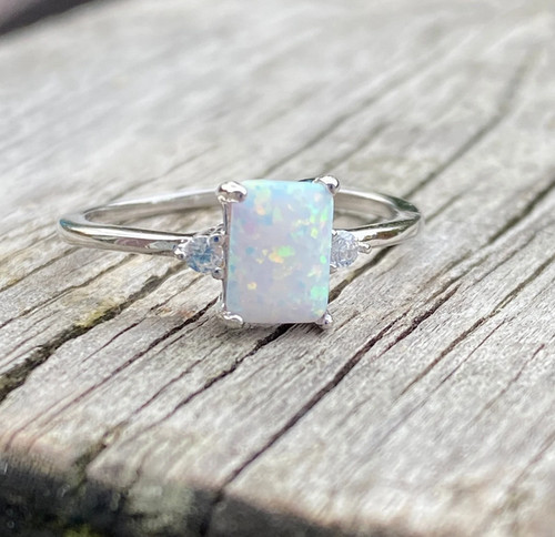 Natural opal emerald cut - cut, ring