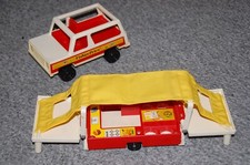 Vintage 1979 Fisher Price Jeep Car with Fold Out Camping Trailer Tent