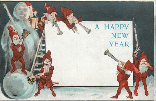 New years postcard gnomes - new,
