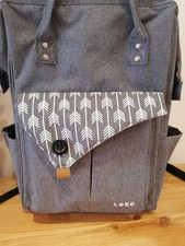 Leke Diaper Bag Gray Backpack Rucksack Wide Open Design Mom Dad Baby