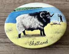 Vintage Shetland tin box with Ram-1988 Ian Logan London+ soap-60 mm x 46 mm-VG+