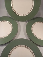 Wedgewood Halford 4x dinner plates 10.5in diameter sage green white black VGC 