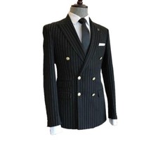 Men's Striped Suit Fashionable Double Breasted Blazer Casual Business Style