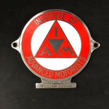 INSTITUTE OF ADVANCED MOTORISTS WILLIAM COWAN ENAMEL CAR BADGE EMBLEM INSIGNIA