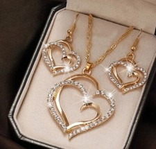3pcs/set Cubic Zirconia Heart Decor Jewelry Set Beautiful Necklace Women Fashion