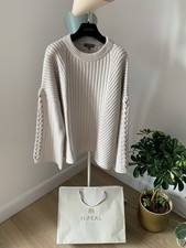 N.PEAL 100% Cashmere Chunky Few Ply Knit With Cable Sleeves Oversized Unique