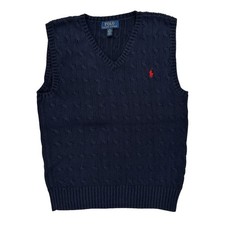 Age 10-12 Polo By Ralph Lauren Sweater Vest - Medium Navy Cotton