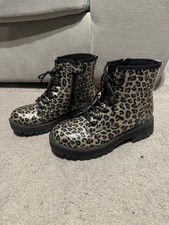 Girls Gold Leopard Print Boots